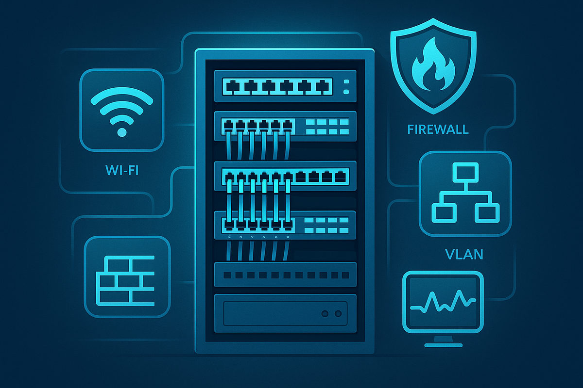 Symbolbild: aufgeräumtes Netzwerk-Rack mit Verkabelung